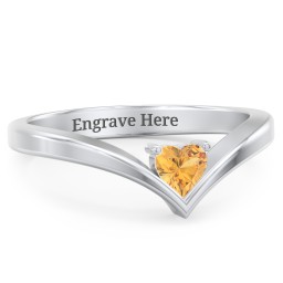 Heart Birthstone V-Shape Ring
