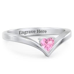 Heart Birthstone V-Shape Ring