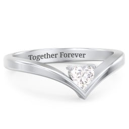 Heart Birthstone V-Shape Ring