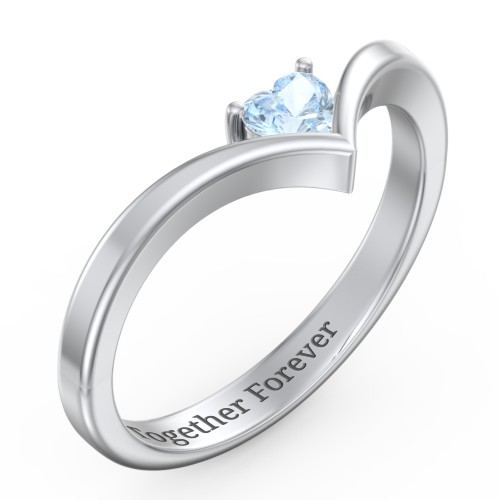Heart Birthstone V-Shape Ring