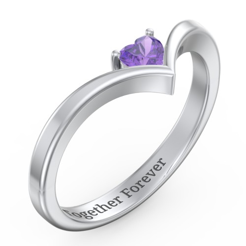Heart Birthstone V-Shape Ring