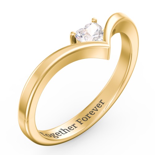 Heart Birthstone V-Shape Ring – 18K Gold Plated Silver with Cubic Zirconia