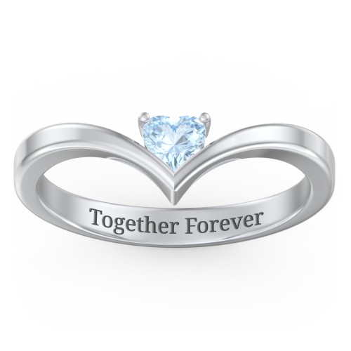 Heart Birthstone V-Shape Ring