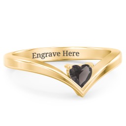 Heart Birthstone V-Shape Ring in 18K Gold Plated Silver with Smokey Quartz