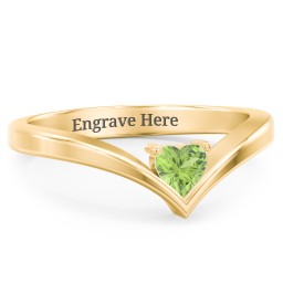 Heart Birthstone V-Shape Ring in 18K Gold Plated Silver with Peridot