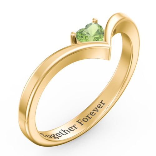 Heart Birthstone V-Shape Ring – 18K Gold Plated Silver with Peridot
