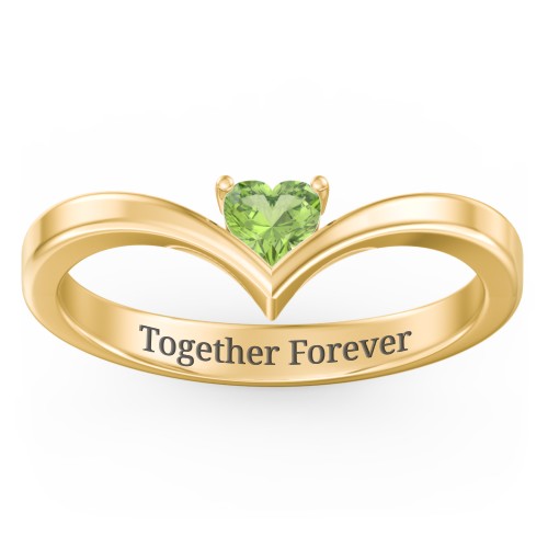 Heart Birthstone V-Shape Ring – 18K Gold Plated Silver with Peridot