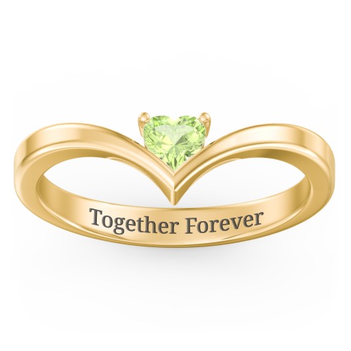 Heart Birthstone V-Shape Ring – 18K Gold Plated Silver with Peridot