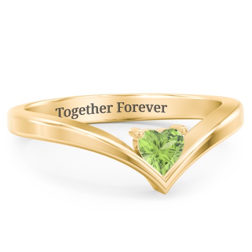 Heart Birthstone V-Shape Ring – 18K Gold Plated Silver with Peridot