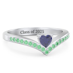 Heart Birthstone V-Shape Ring With Accents