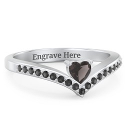 Heart Birthstone V-Shape Ring With Accents