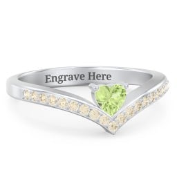 Heart Birthstone V-Shape Ring With Accents