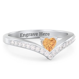 Heart Birthstone V-Shape Ring With Accents