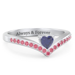 Heart Birthstone V-Shape Ring With Accents