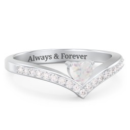Heart Birthstone V-Shape Ring With Accents