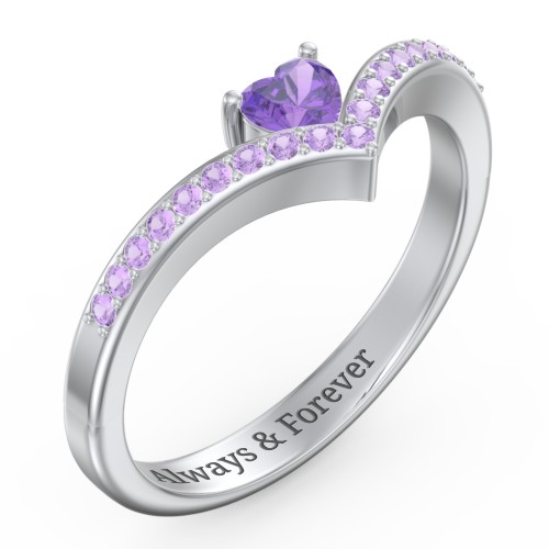 Heart Birthstone V-Shape Ring With Accents
