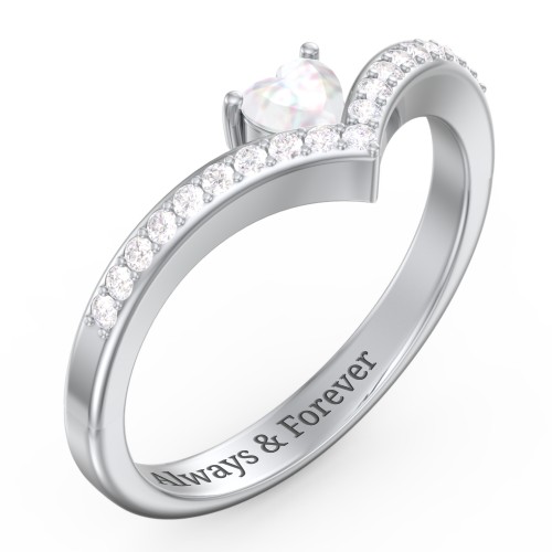 Heart Birthstone V-Shape Ring With Accents