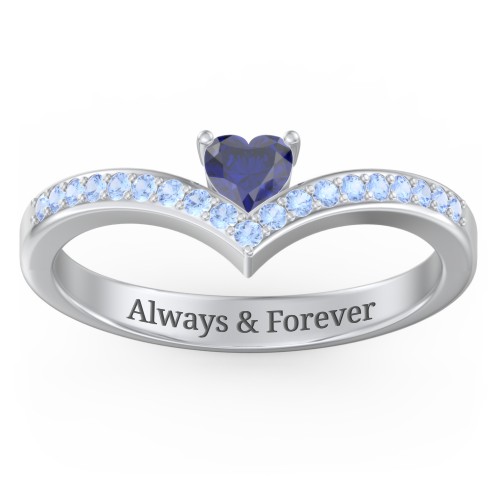 Heart Birthstone V-Shape Ring With Accents
