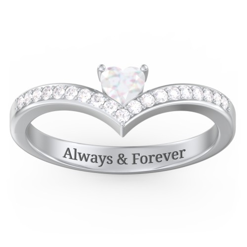 Heart Birthstone V-Shape Ring With Accents