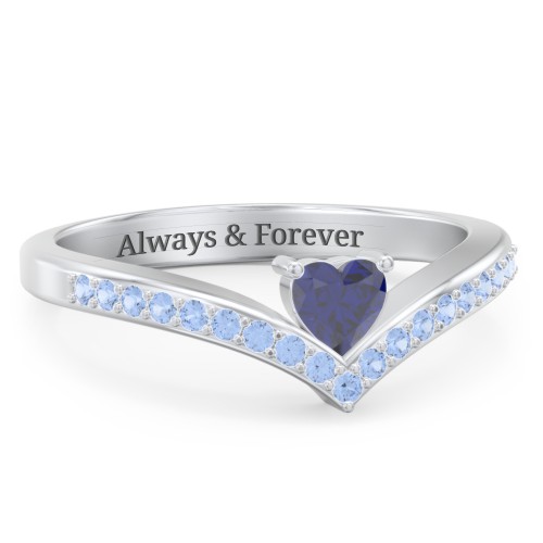 Heart Birthstone V-Shape Ring With Accents