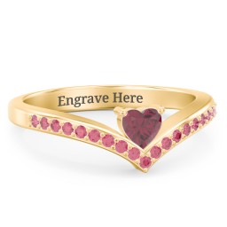 Heart Birthstone V-Shape Ring With Accents in 18K Gold Plated Silver with Ruby and Red Premium Zirconia
