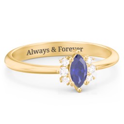 Marquise Birthstone Ring with Accents in 18K Gold Plated Silver with Blue Sapphire and White Premium Zirconia