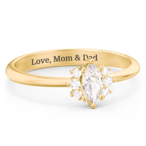 Marquise Birthstone Ring with Accents – 18K Gold Plated Silver with Cubic Zirconia and White Premium Zirconia