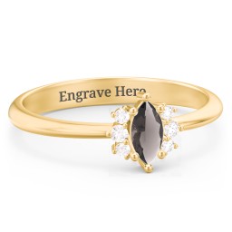Marquise Birthstone Ring with Accents in 18K Gold Plated Silver with Smokey Quartz and White Premium Zirconia
