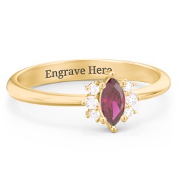 Marquise Birthstone Ring with Accents in 18K Gold Plated Silver with Ruby and White Premium Zirconia