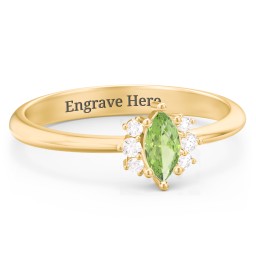 Marquise Birthstone Ring with Accents in 18K Gold Plated Silver with Peridot and White Premium Zirconia