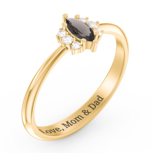 Marquise Birthstone Ring with Accents – 18K Gold Plated Silver with Smokey Quartz and White Premium Zirconia