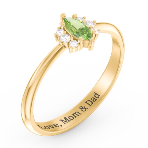 Marquise Birthstone Ring with Accents – 18K Gold Plated Silver with Peridot and White Premium Zirconia