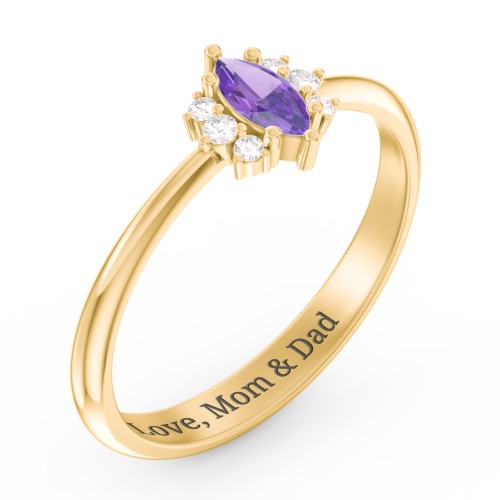 Marquise Birthstone Ring with Accents – 18K Gold Plated Silver with Amethyst and White Premium Zirconia