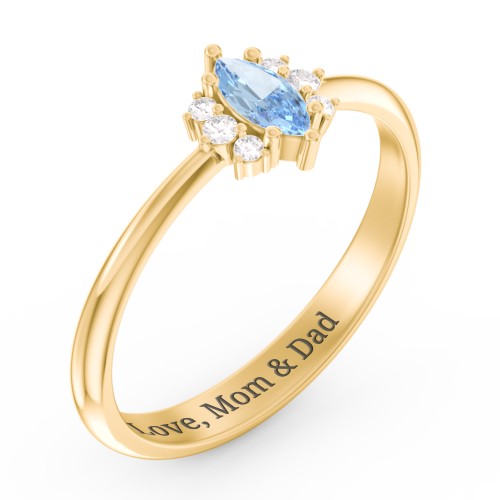 Marquise Birthstone Ring with Accents – 18K Gold Plated Silver with Blue Topaz and White Premium Zirconia