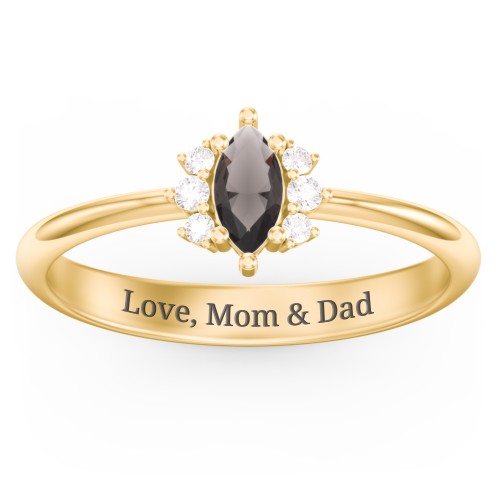 Marquise Birthstone Ring with Accents – 18K Gold Plated Silver with Smokey Quartz and White Premium Zirconia