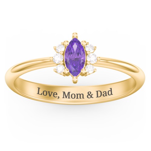 Marquise Birthstone Ring with Accents – 18K Gold Plated Silver with Amethyst and White Premium Zirconia