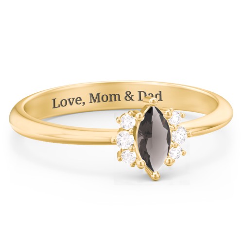 Marquise Birthstone Ring with Accents – 18K Gold Plated Silver with Smokey Quartz and White Premium Zirconia