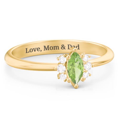 Marquise Birthstone Ring with Accents – 18K Gold Plated Silver with Peridot and White Premium Zirconia