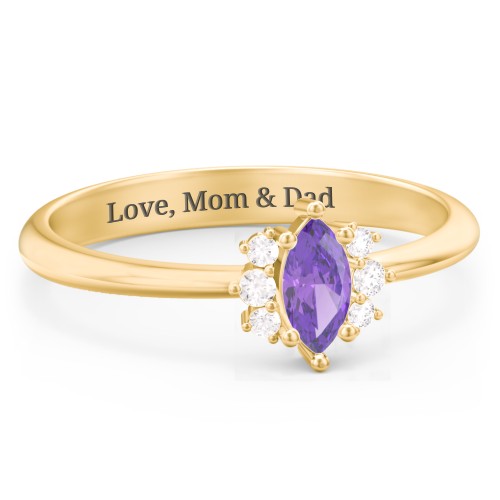 Marquise Birthstone Ring with Accents – 18K Gold Plated Silver with Amethyst and White Premium Zirconia