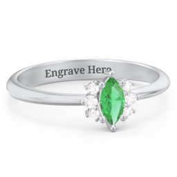 Marquise Birthstone Ring with Accents in 925 Sterling Silver with Emerald and White Premium Zirconia
