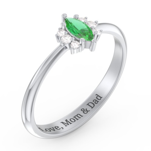 Marquise Birthstone Ring with Accents – Sterling Silver with Emerald and White Premium Zirconia