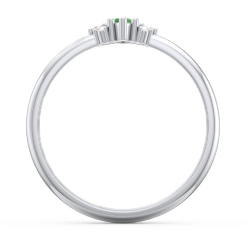 Marquise Birthstone Ring with Accents – Sterling Silver with Emerald and White Premium Zirconia