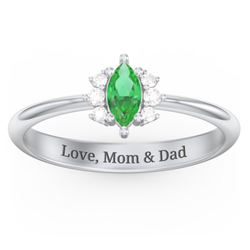 Marquise Birthstone Ring with Accents – Sterling Silver with Emerald and White Premium Zirconia