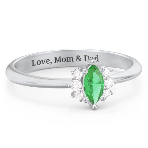 Marquise Birthstone Ring with Accents – Sterling Silver with Emerald and White Premium Zirconia
