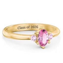 Oval Birthstone Ring with Accents in 18K Gold Plated Silver with Pink Tourmaline and Fancy Pink Premium Zirconia
