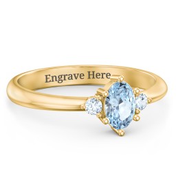 Oval Birthstone Ring with Accents in 18K Gold Plated Silver with Aquamarine