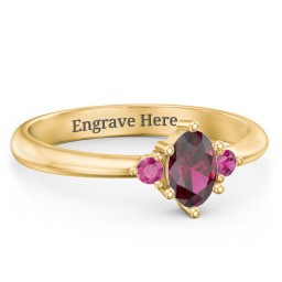 Oval Birthstone Ring with Accents in 18K Gold Plated Silver with Ruby