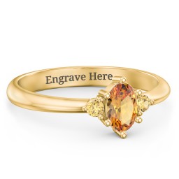 Oval Birthstone Ring with Accents in 18K Gold Plated Silver with Citrine