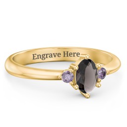 Oval Birthstone Ring with Accents in 18K Gold Plated Silver with Smokey Quartz and Alexandrite