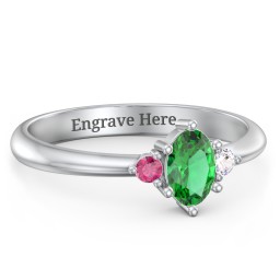Oval Birthstone Ring with Accents in 925 Sterling Silver with Emerald, Ruby, and Cubic Zirconia